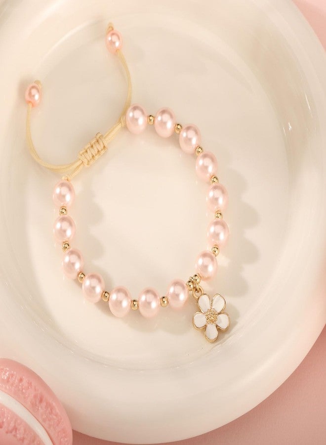 ENASAL Flower Gal Proposal Gifts from Bride,Daisy Bracelet for Women Dainty Pearl Bead charm Bracelet on Wedding Birthday Gifts for Her, Thank You Flower Gal Gift on Wedding Day (Pink) - Image 4